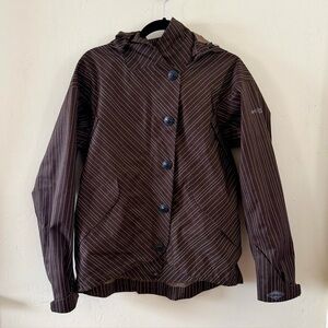 COLUMBIA Titanium Omni-Tech - Women's Brown Striped Hooded Ski Jacket - Med- EUC